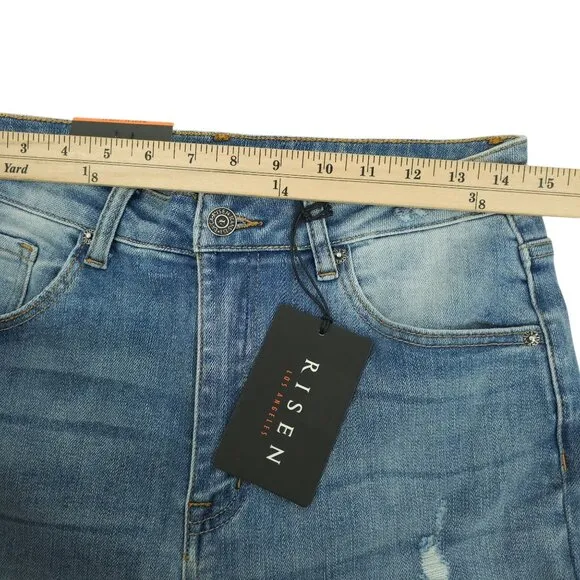Risen Los Angeles Jeans Distressed Flare High Rise 31/13 Stretch Frayed Hem NWT
