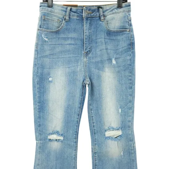 Risen Los Angeles Jeans Distressed Flare High Rise 31/13 Stretch Frayed Hem NWT