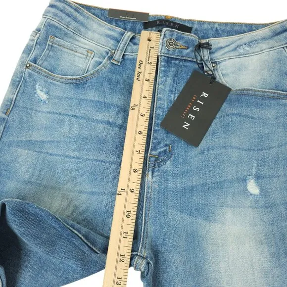 Risen Los Angeles Jeans Distressed Flare High Rise 31/13 Stretch Frayed Hem NWT