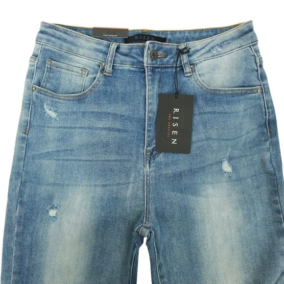Risen Los Angeles Jeans Distressed Flare High Rise 31/13 Stretch Frayed Hem NWT