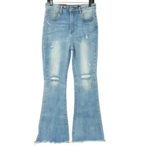 Risen Los Angeles Jeans Distressed Flare High Rise 31/13 Stretch Frayed Hem NWT