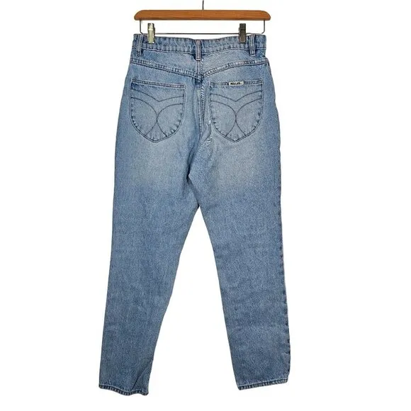 Rollas Dusters High Rise Slim Jeans Old Stone Light Wash Denim Cotton Size 28