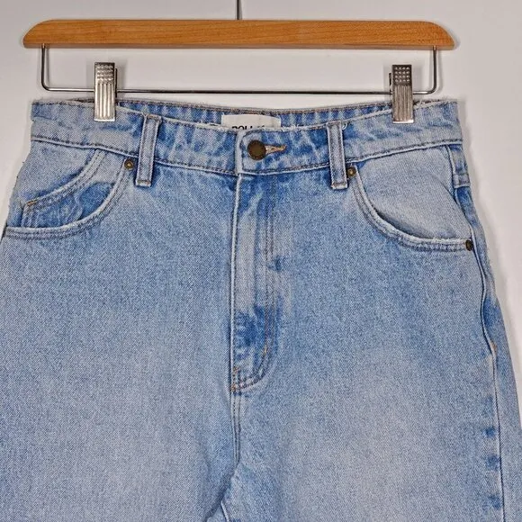 Rollas Dusters High Rise Slim Jeans Old Stone Light Wash Denim Cotton Size 28