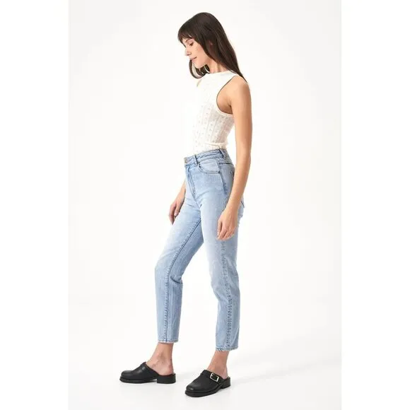 Rollas Dusters High Rise Slim Jeans Old Stone Light Wash Denim Cotton Size 28