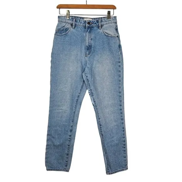 Rollas Dusters High Rise Slim Jeans Old Stone Light Wash Denim Cotton Size 28