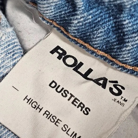 Rollas Dusters High Rise Slim Jeans Old Stone Light Wash Denim Cotton Size 28
