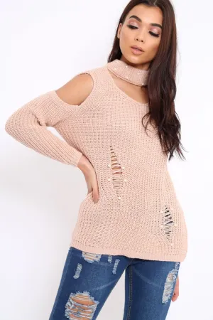 Rose Distressed Pearl Chunky Knit Jumper - Narla