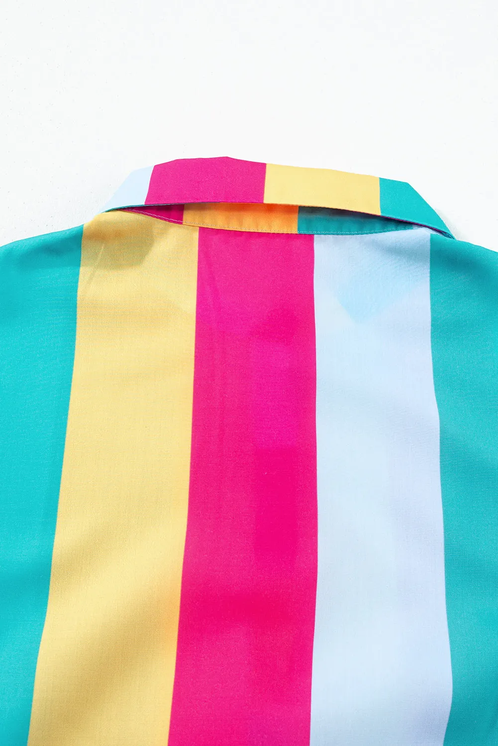Rose Stripe Colorblock Short Sleeve Mini Shirt Dress