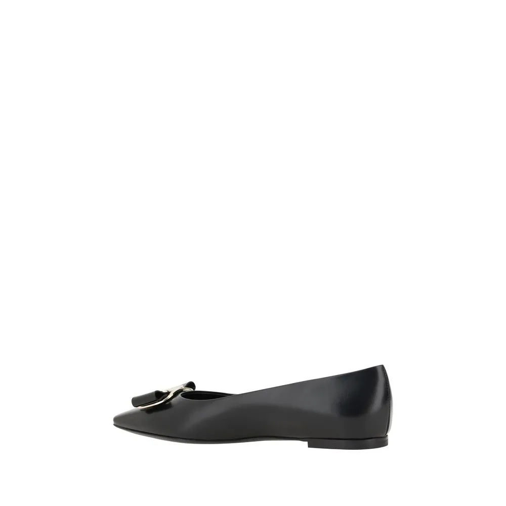 Salvatore Ferragamo Women Black Ballet Flats 100% Leather Solid Casual Moccasins