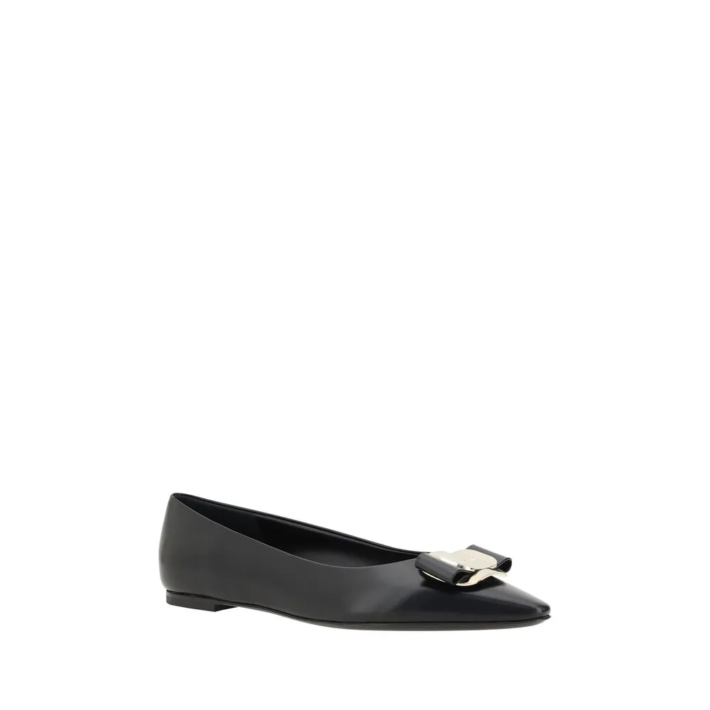 Salvatore Ferragamo Women Black Ballet Flats 100% Leather Solid Casual Moccasins
