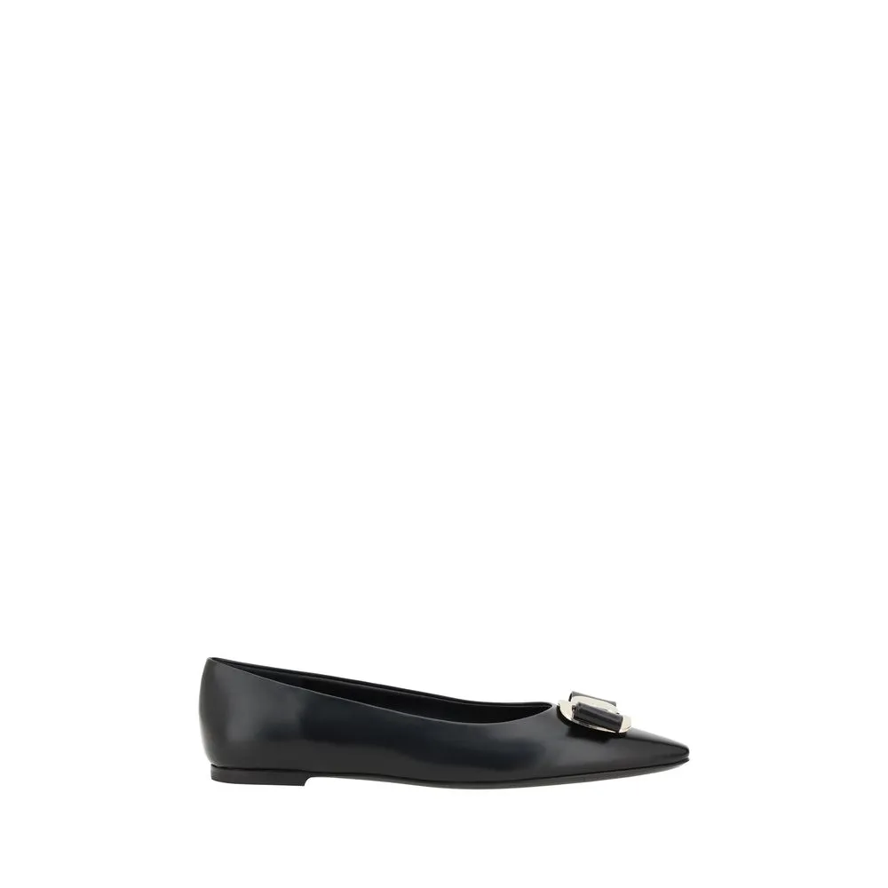 Salvatore Ferragamo Women Black Ballet Flats 100% Leather Solid Casual Moccasins
