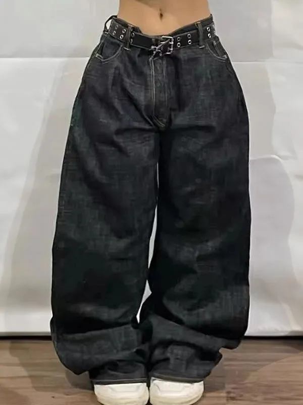 Schwarze Y2k Amerikanische High Street Boyfriend Jeans
