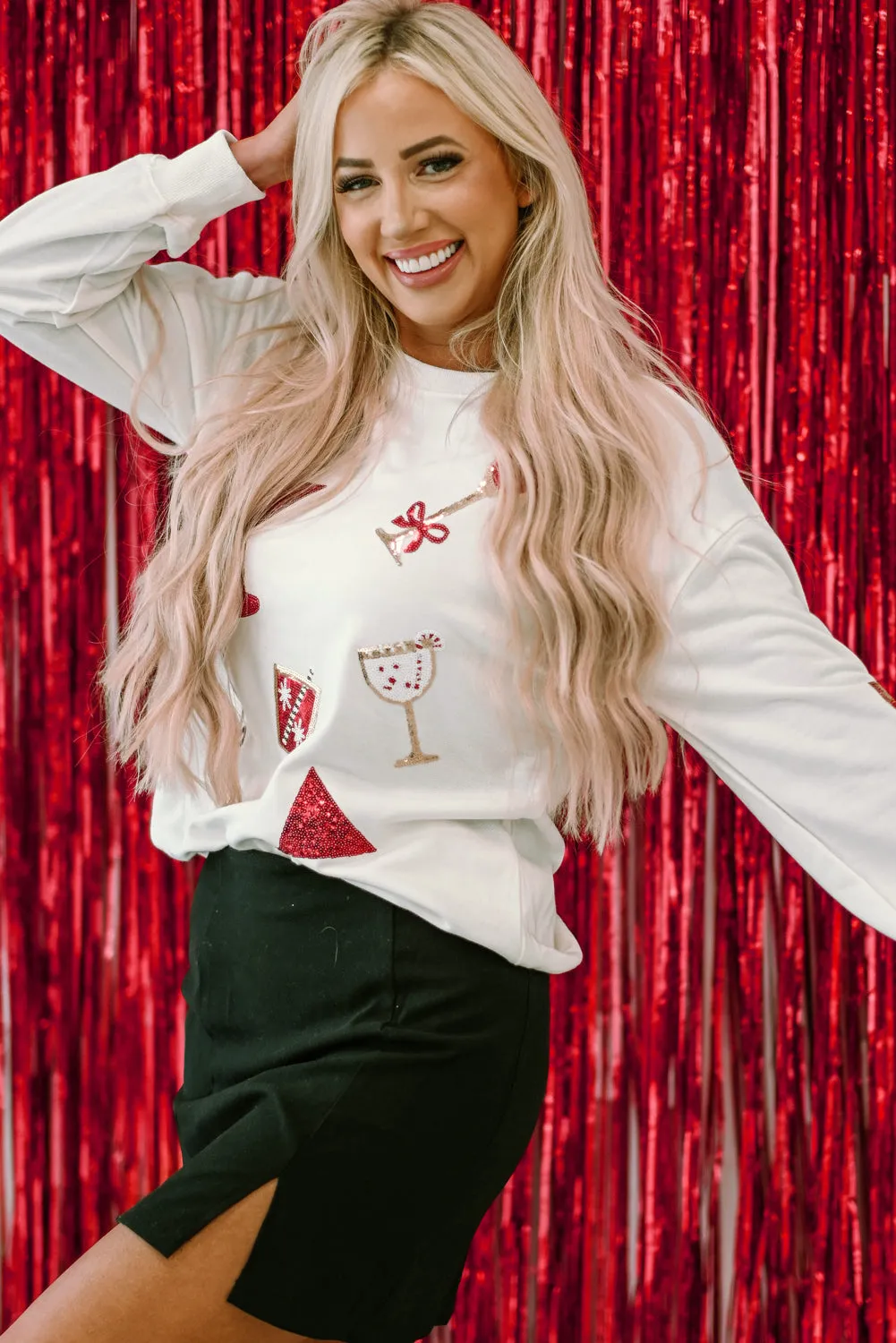 Sequin Cheers Wineglasses Sweatshirt