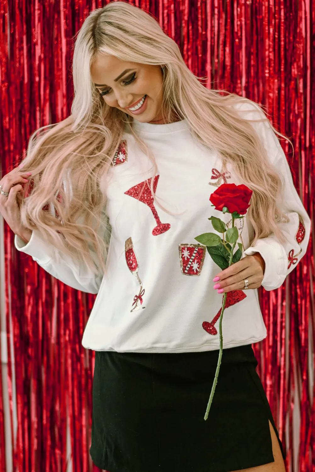 Sequin Cheers Wineglasses Sweatshirt