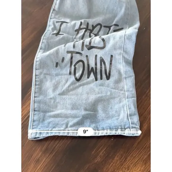 Shein 'I Hate This Town' Grunge Baggie Designer Like Boyfriend Jeans Size Medium