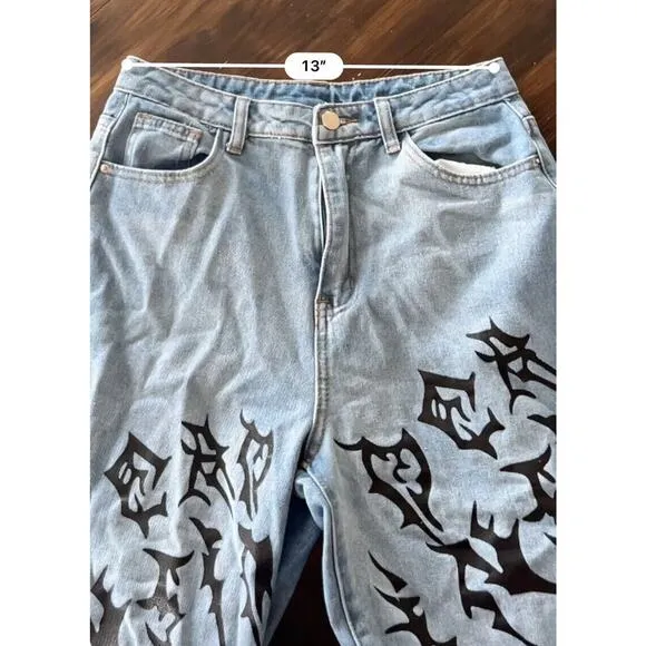 Shein 'I Hate This Town' Grunge Baggie Designer Like Boyfriend Jeans Size Medium
