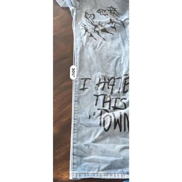 Shein 'I Hate This Town' Grunge Baggie Designer Like Boyfriend Jeans Size Medium