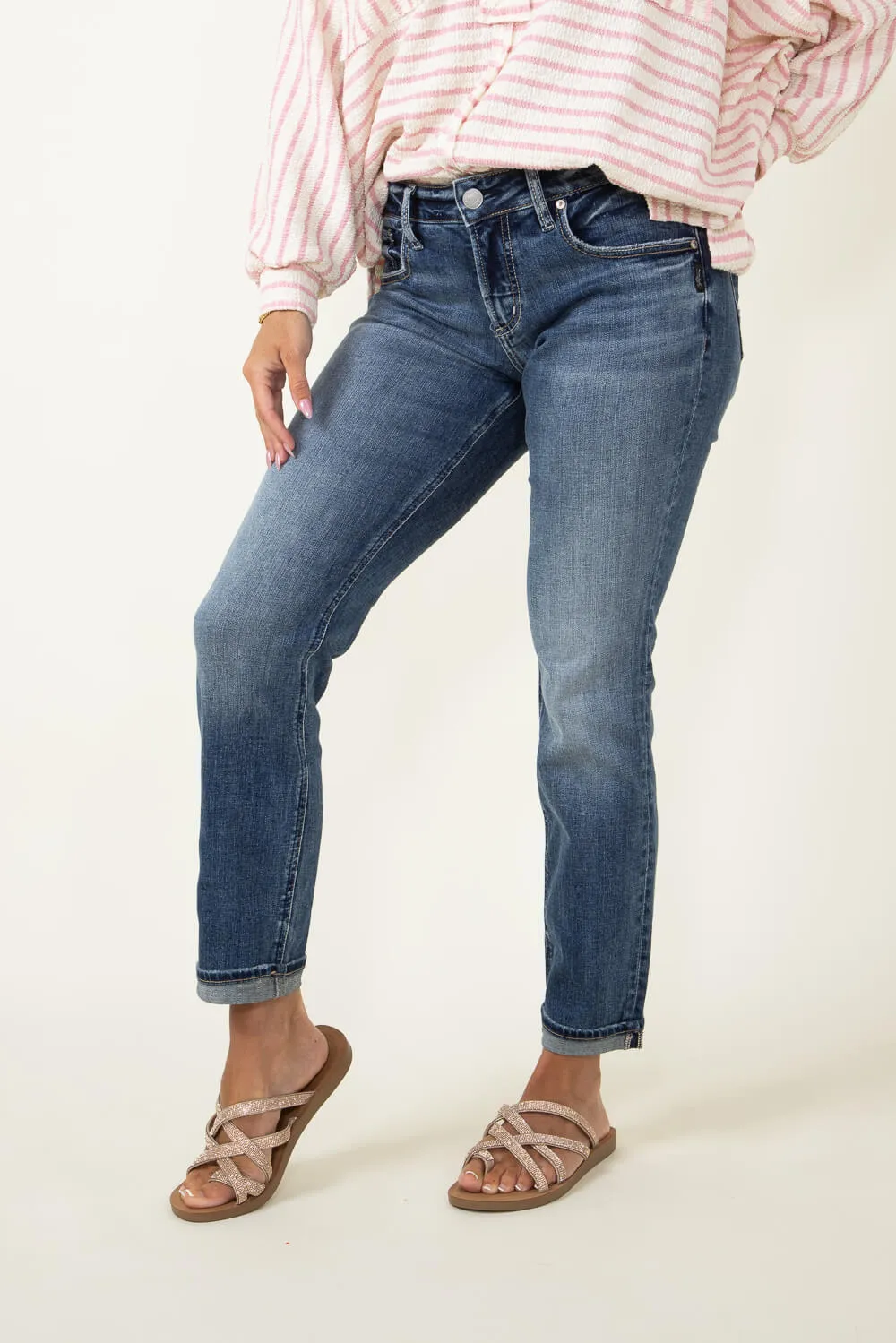 Silver Jeans Mid Rise Vintage Wash Boyfriend Jeans for Women | L27170SCV302