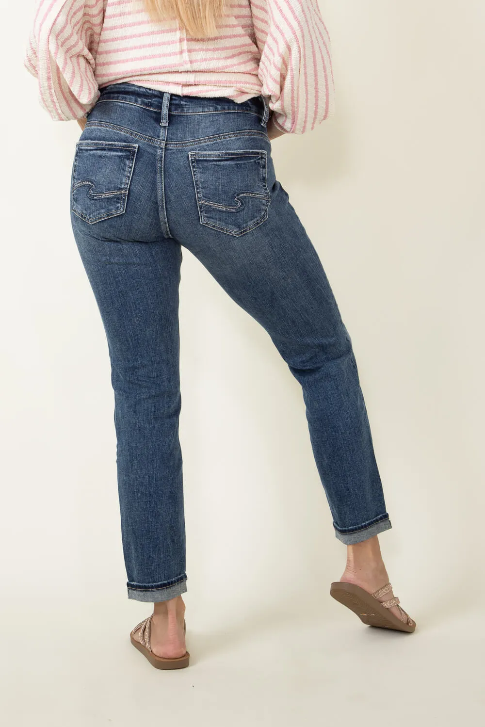 Silver Jeans Mid Rise Vintage Wash Boyfriend Jeans for Women | L27170SCV302