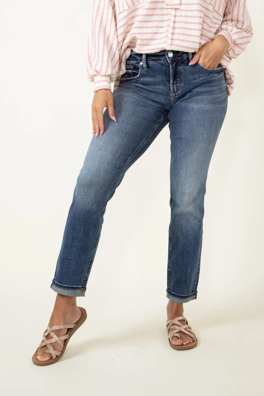 Silver Jeans Mid Rise Vintage Wash Boyfriend Jeans for Women | L27170SCV302
