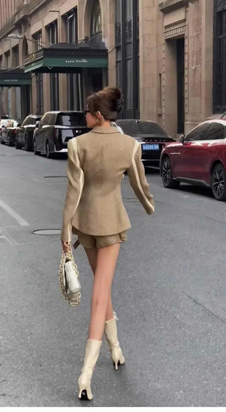 Single Breasted Slim Blazers   High Waist Shorts