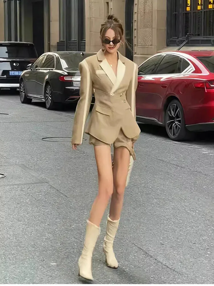 Single Breasted Slim Blazers   High Waist Shorts