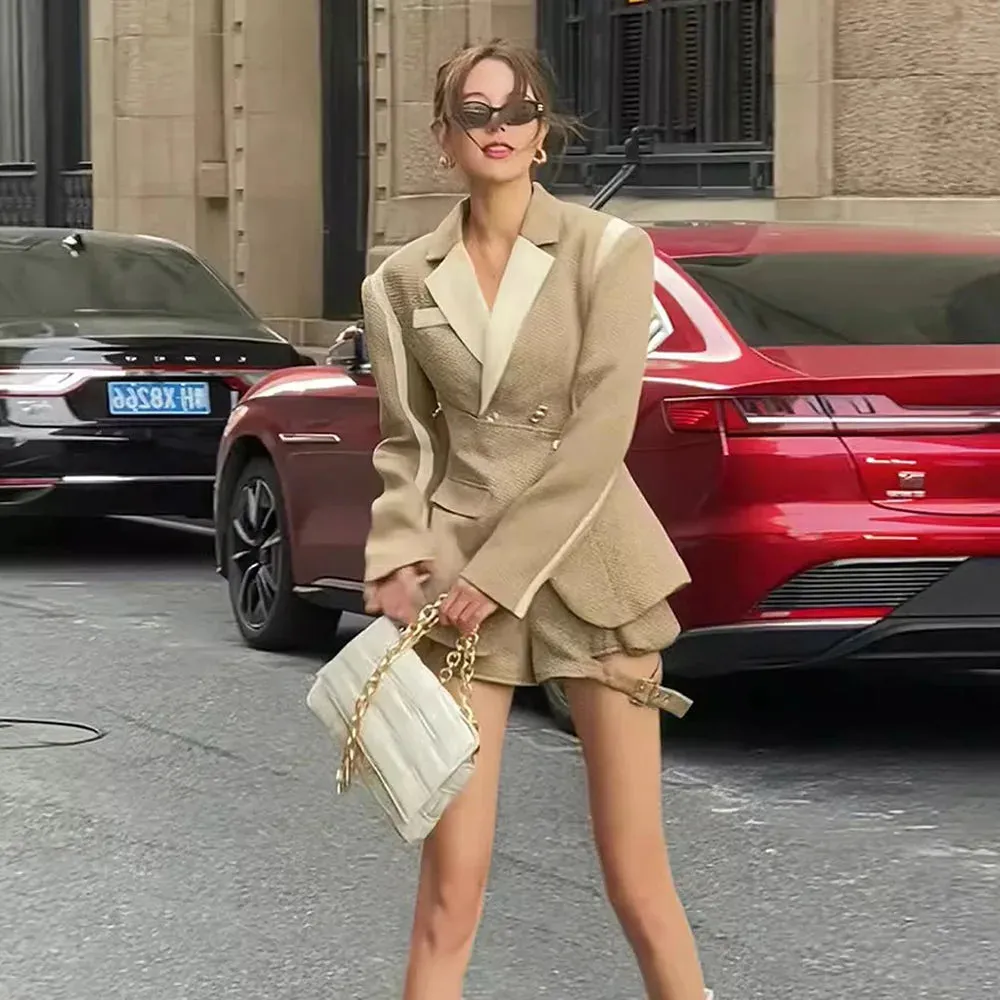Single Breasted Slim Blazers   High Waist Shorts