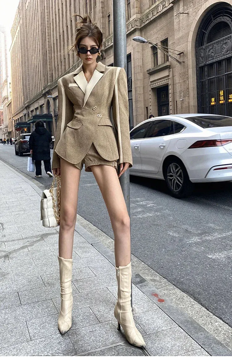 Single Breasted Slim Blazers   High Waist Shorts