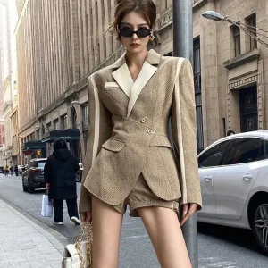 Single Breasted Slim Blazers   High Waist Shorts