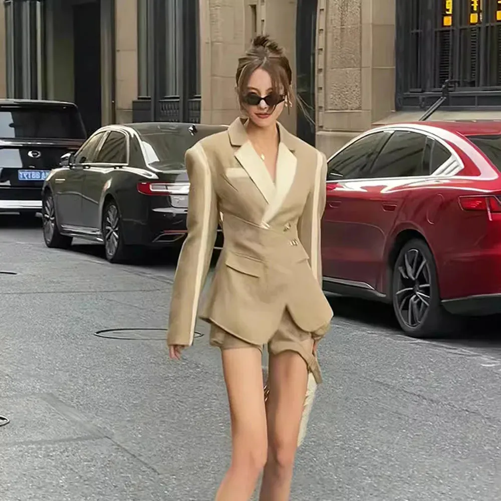Single Breasted Slim Blazers   High Waist Shorts