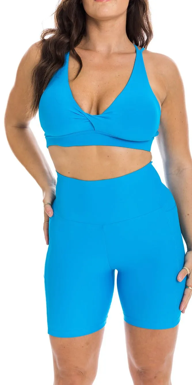 Sky Blue Eco Midi Shorts with Pockets