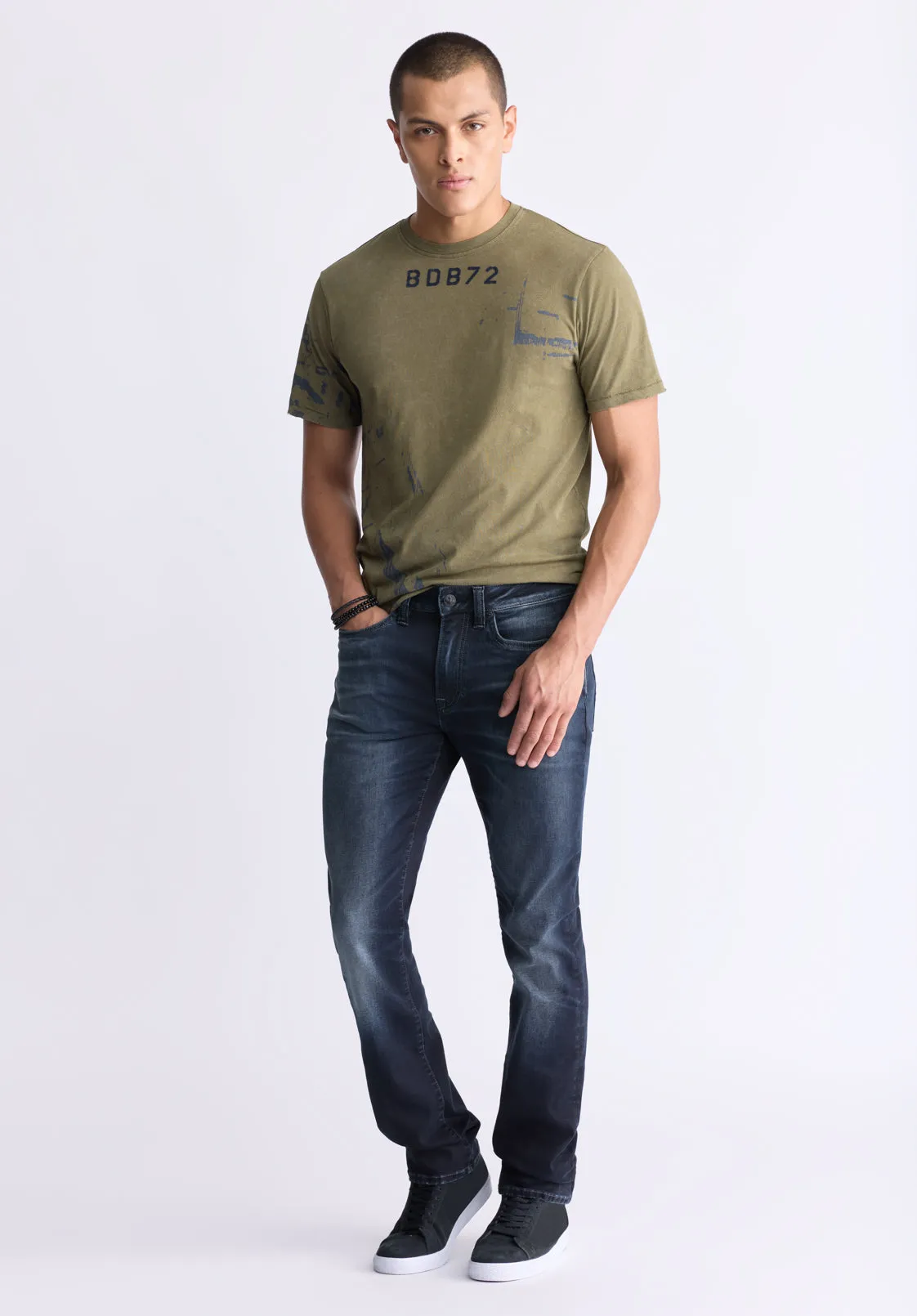 Slim Ash Men's Jeans, Crinkled and Sanded Dark Indigo - BM26012