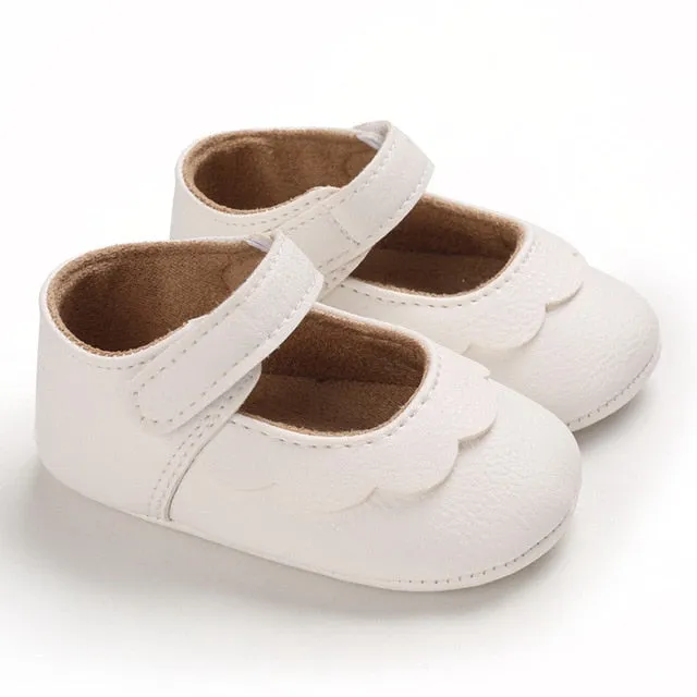 Soft Leather Baby Moccasins Shoes Newborn Rubber Sole First Walkers Floral Border Toddler Shoes Infant Girls Anti-slip Prewalker