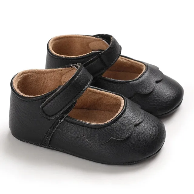 Soft Leather Baby Moccasins Shoes Newborn Rubber Sole First Walkers Floral Border Toddler Shoes Infant Girls Anti-slip Prewalker