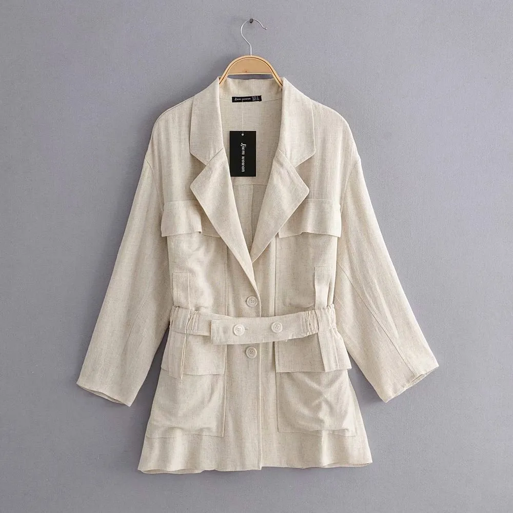 Suit Style Single-breasted Elastic Buckle Belt Coat  Blazers
