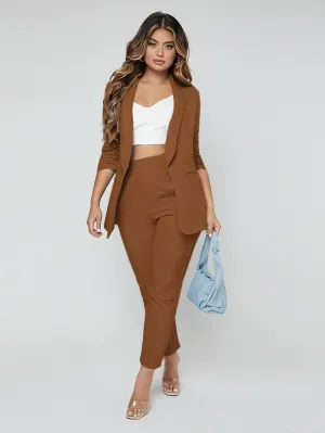 SXY Shawl Neck Open Front Blazer & Pants Suit