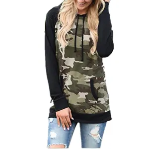 Taiduosheng Women's Long sleeve soft Pocket Hoodies Camouflage Print Pullover Hooded Sweatshirt Black,US M(Asia L,Bust 39.5inch)