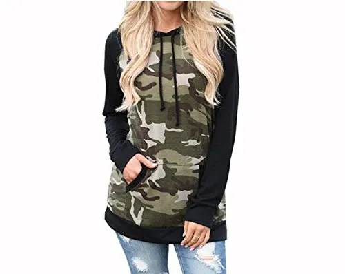 Taiduosheng Women's Long sleeve soft Pocket Hoodies Camouflage Print Pullover Hooded Sweatshirt Black,US M(Asia L,Bust 39.5inch)