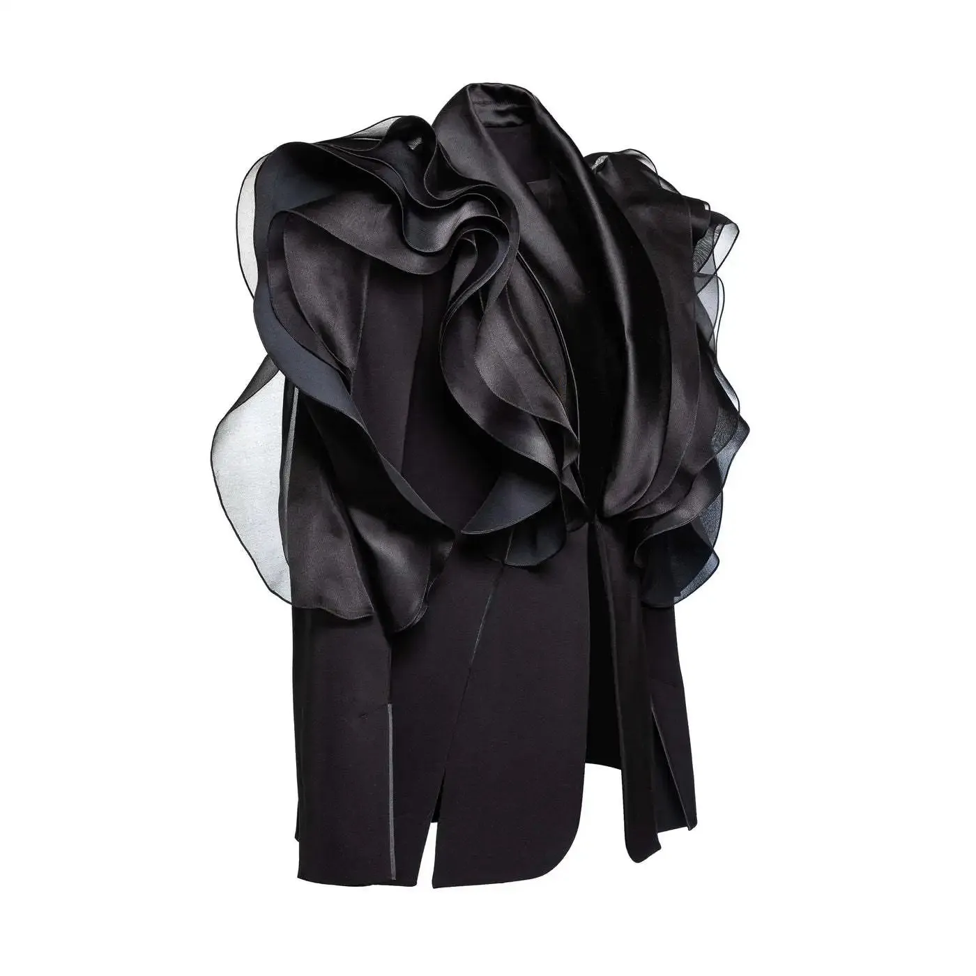 Three Dimensional Ruffled Black Blazer