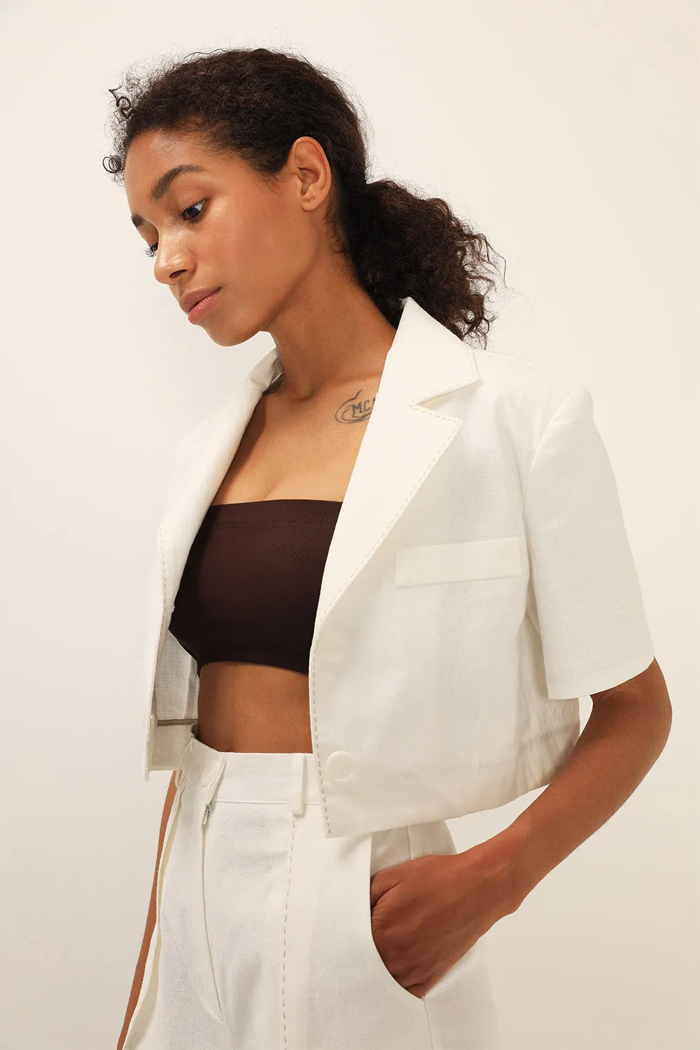 Tinsley Contrast Stitch Crop Jacket
