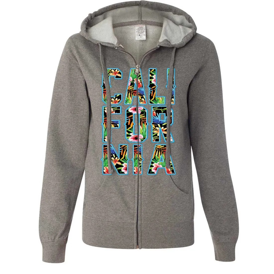 Tropical California Floral Print Ladies Lightweight Fitted Zip-Up Hoodie