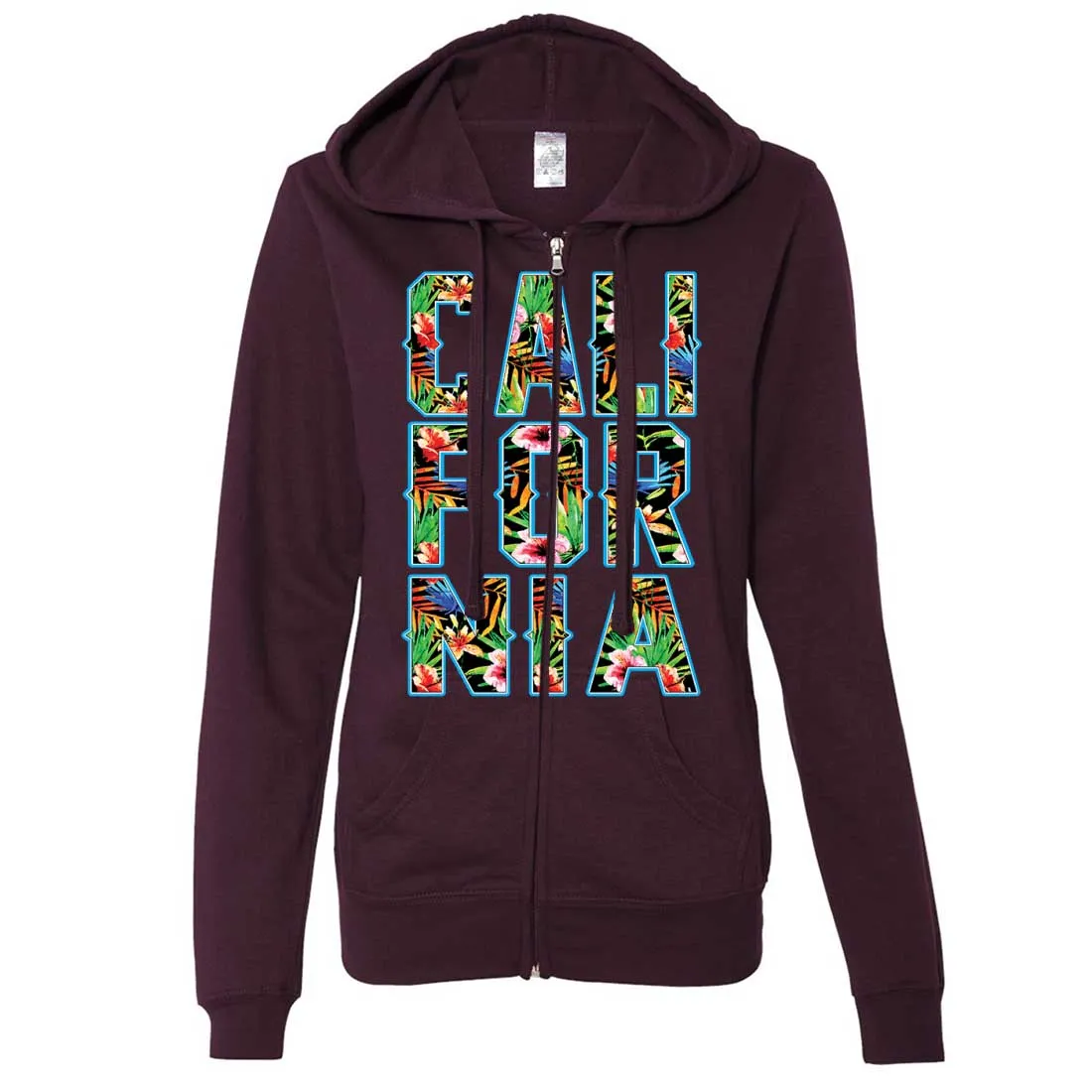 Tropical California Floral Print Ladies Lightweight Fitted Zip-Up Hoodie