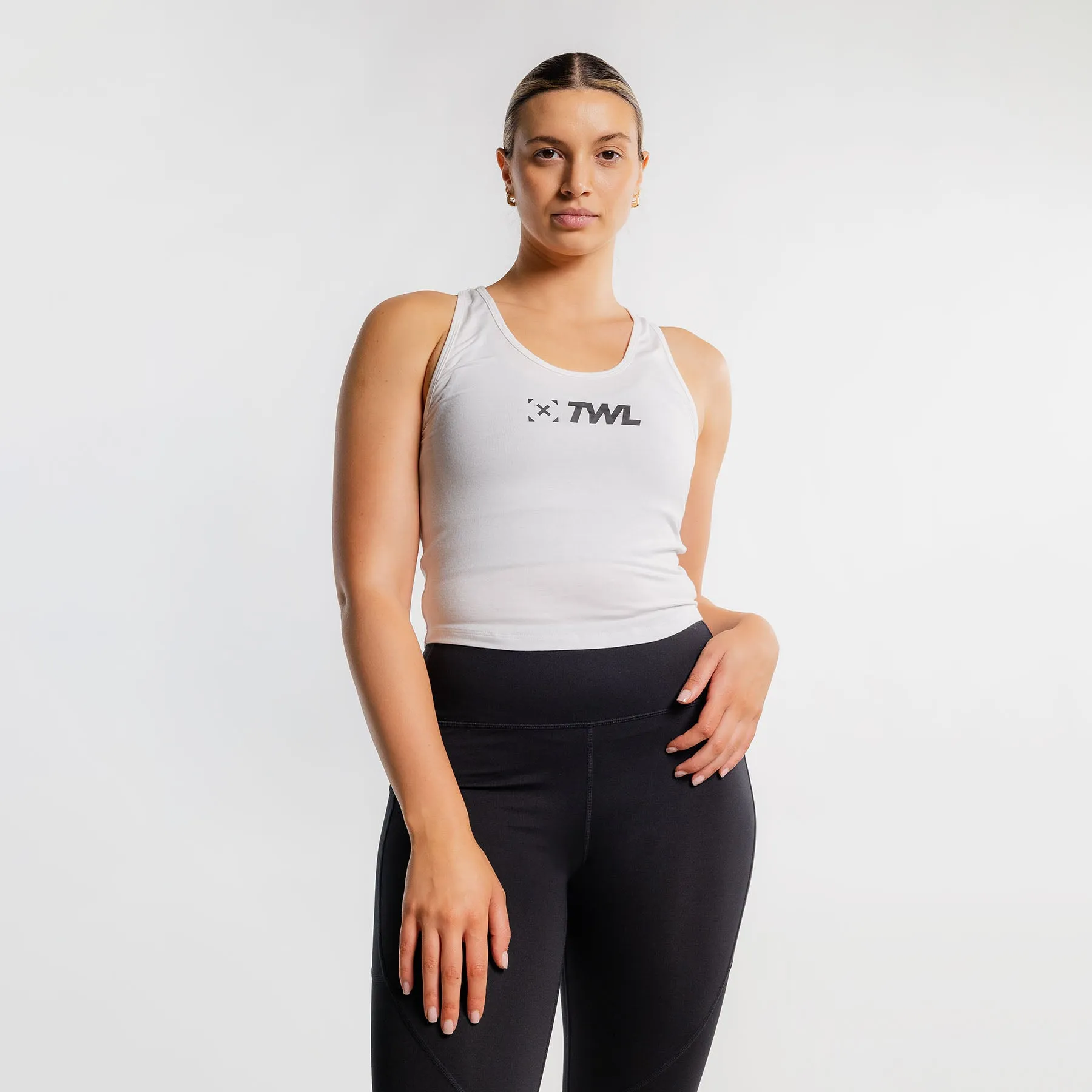 TWL - WOMEN'S EVERYDAY RACERBACK CROP TANK - WHITE/ BLACK