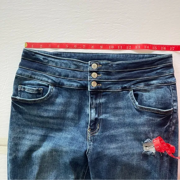 Vervet Me Started High Rise Triple Waistband Skinny Jeans Distressed Size 31