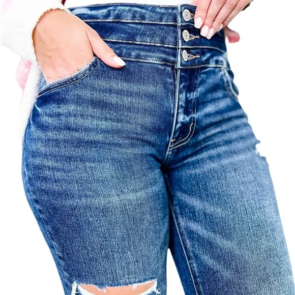 Vervet Me Started High Rise Triple Waistband Skinny Jeans Distressed Size 31