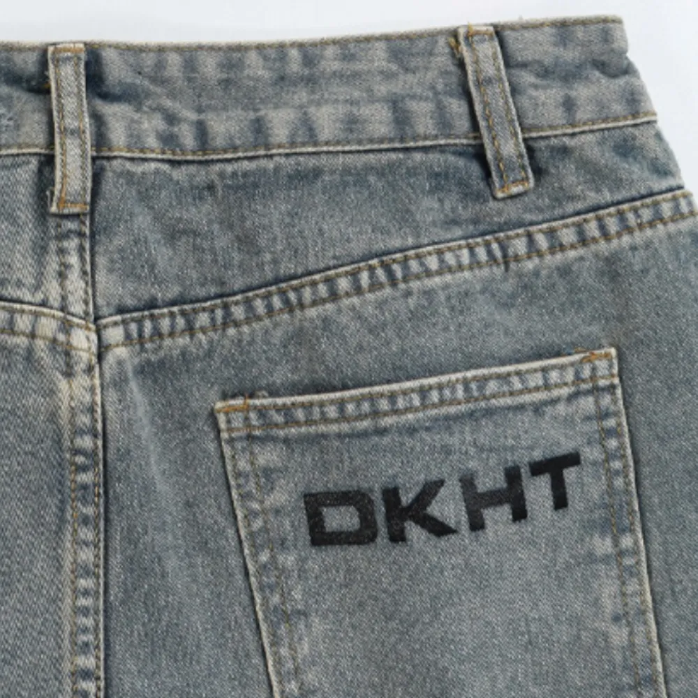 Vintage Star Embroidery Distressed Jeans