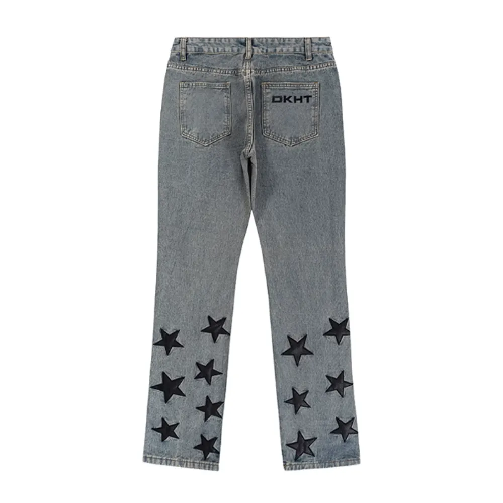 Vintage Star Embroidery Distressed Jeans