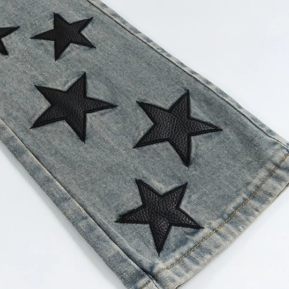 Vintage Star Embroidery Distressed Jeans
