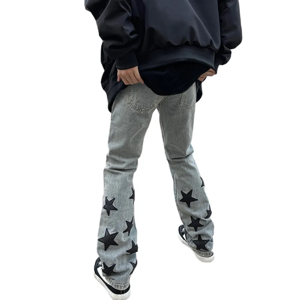 Vintage Star Embroidery Distressed Jeans