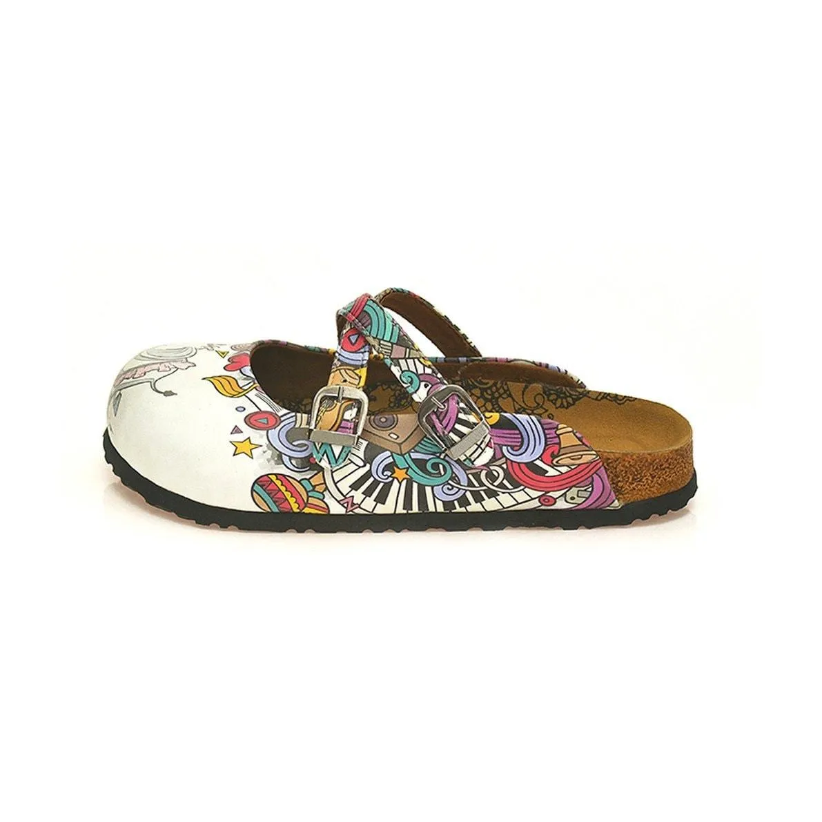 White Colored and Pink, Blue, Green Shaped Patterned and Sweet Elephant Patterned Clogs - WCAL126